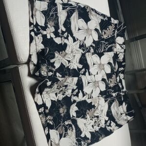 INC International Concepts Black Floral Print Shorts with White Accents